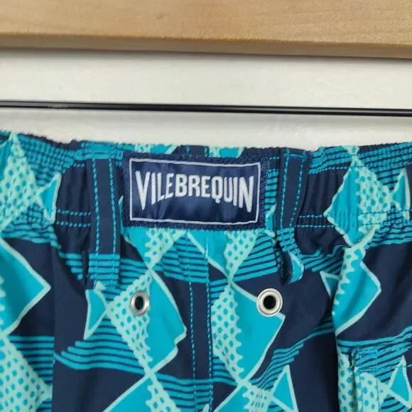 Vilebrequin Swim Shorts Mens XXXL Blue Geometric Print Swim Trunks Beach Summer